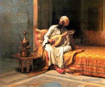 Le joueur de mandoline Ludwig Deutsch Orientalism Peinture à l'huile